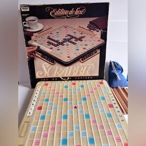 Vintage Scrabble Deluxe Edition French Board Game Complete in Box